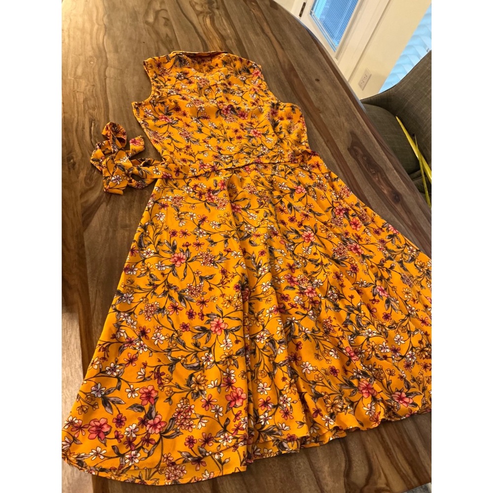 Nanette Nanette Lepore Floral Midi‎ Dress 6 Mustard Yellow Pleated Fit Flare - Picture 15 of 16
